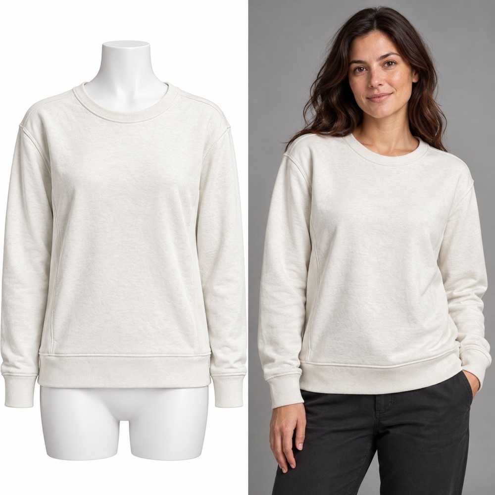 Life Is Good Sweatshirt Womens Medium White Crewneck Pullover Ribbed Trim Cotton